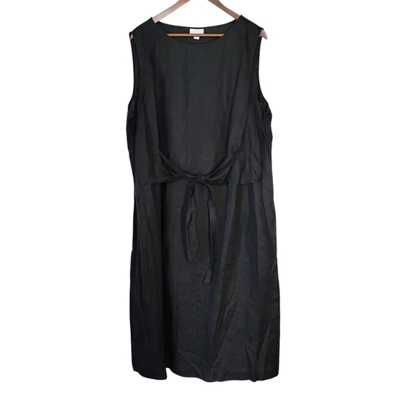 J Jill Love Linen Tie Front Midi Dress Womens Plus 3X Black Minimalist Lagenlook - Picture 10 of 10
